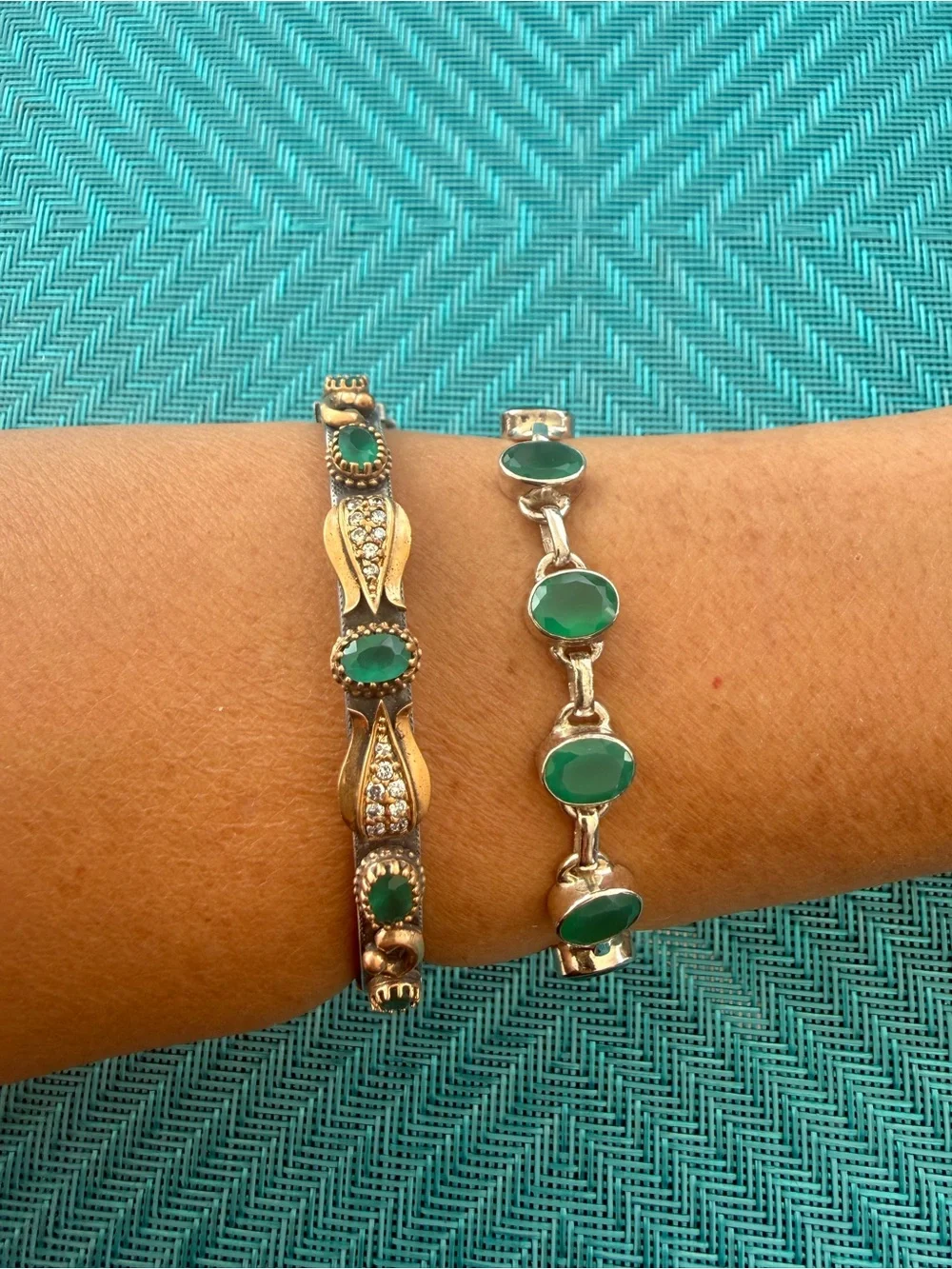 Green Onyx Sterling Silver Link Bracelet